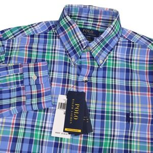 NEW Polo Ralph Lauren Classic Fit Performance Plaid Shirt Blue Green Mens Small